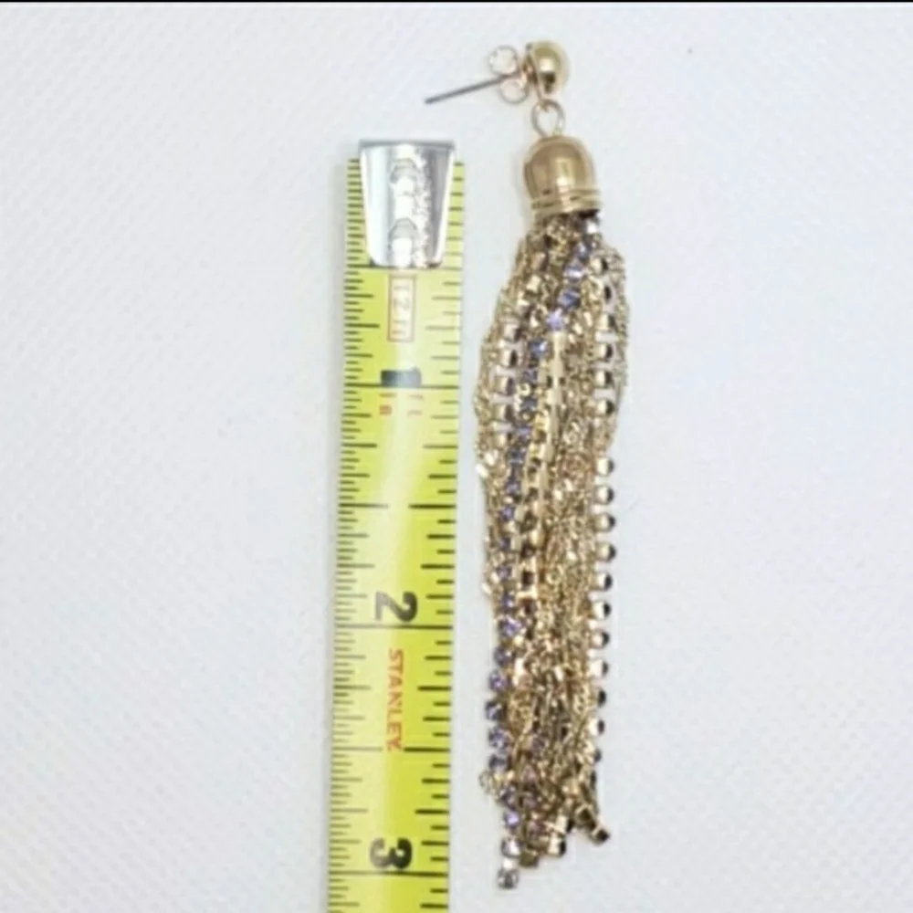 SEE NEW LISTING David Tutera purple rhinestone tassel earrings - Picture 2 of 3
